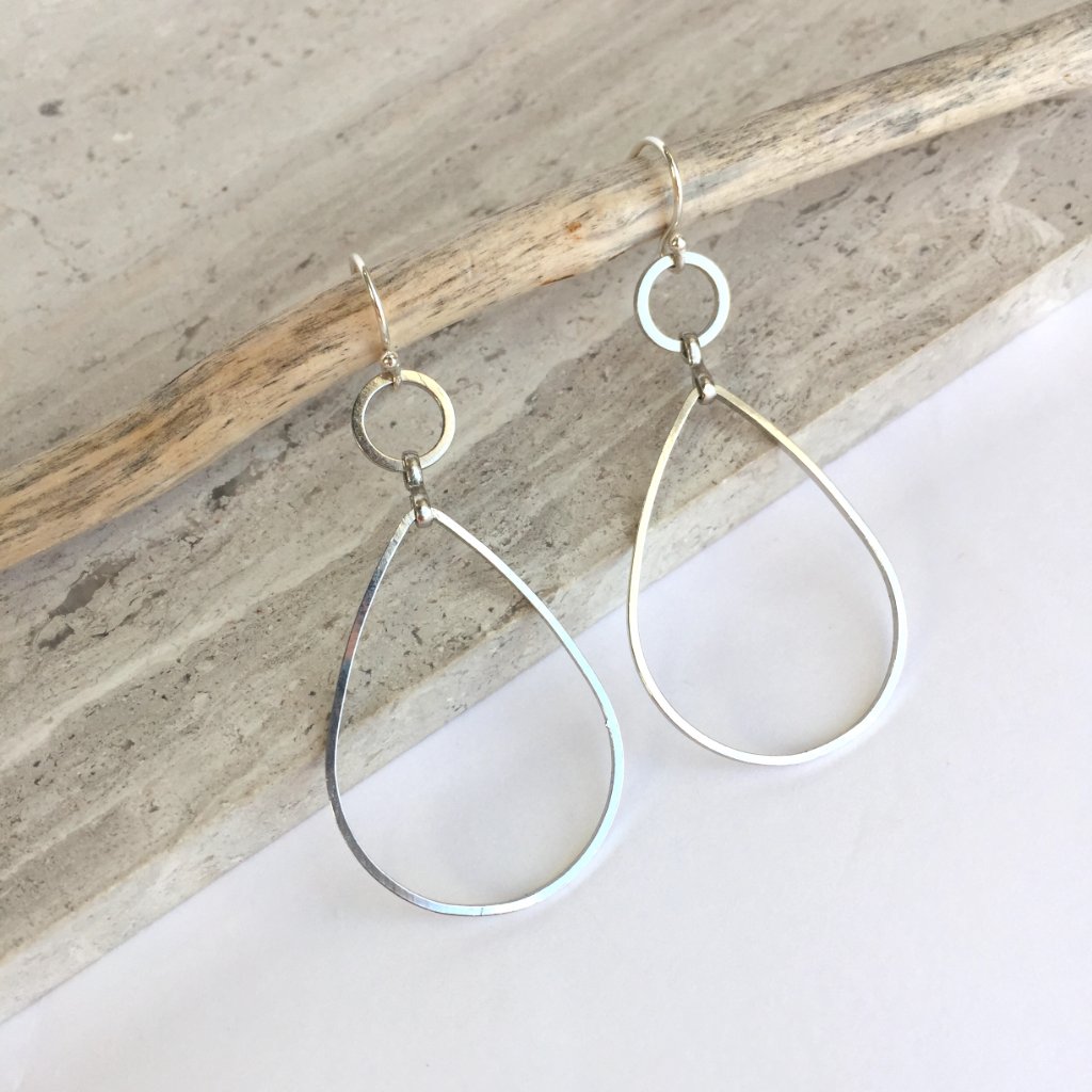 Circle Droplet Sterling Silver Hoop Earrings 28$